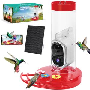 Smart Hummingbird Feeders with Camera AI Identify Bird Species, Smart Hummingbird Feeder for Outdoors with Camera, HD Auto Capture Bird Video, 20 Ounces