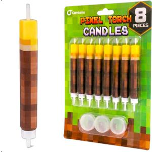 Pixel Torch Birthday Candles (8 Pack) - Large 3-Inch Wax Cake Toppers for Video Game Party Decorations - Novelty Gaming Themed Candle Set for Boys Level Up Celebration
