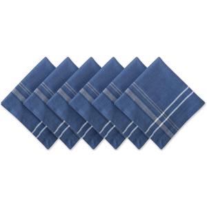 DII French Stripe Tabletop Collection Farmhouse Style Dining Table Linen Napkin Set, 20x20, Blue Chambray, 6 Piece