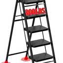 5 Step Ladder, Foldable Step Stool with Wide Anti-Slip Pedal & Thick Rubber Feet, Cushioned Handle, Safe-Lock Design, Folding Portable Ladder for Multi-Purpose, 800lb, Black Red
