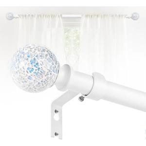 White Curtain Rods for Windows 18 to 60 Inch,1 Inch Adjustable Heavy Duty Decorative Mosaic Colourful Ball Curtain Rod,Telescoping Window Curtain Rod for Bedroom,White Drapery Rods 18-60"