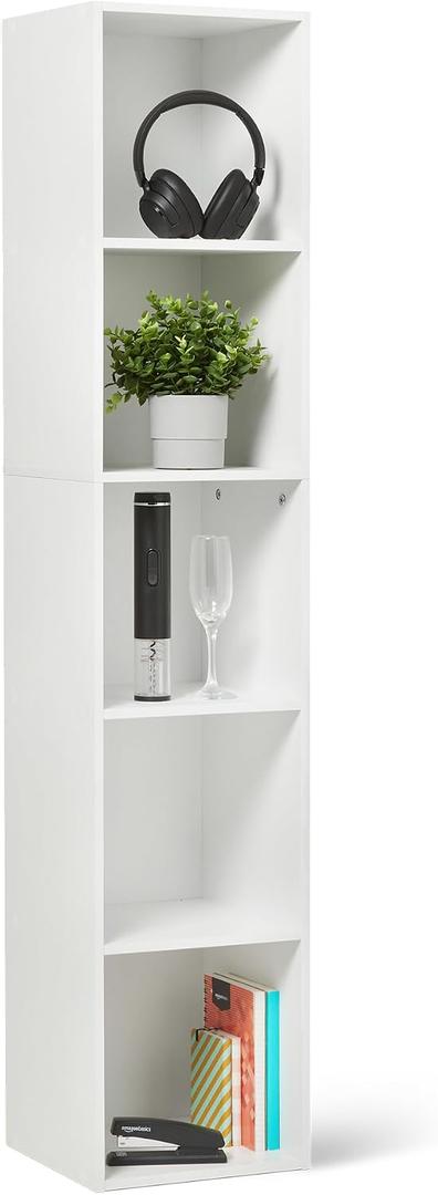 Amazon Basics 5-Cube Bookcase Compatible with Fabric Storage Cube Organizers, White, 12.1 Lx 11.8 Dx 59.1 H IN