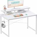 Pamray 32 Inch Small Computer Desk with Monitor Stand, Simple Office Desk with Headphone Hook for Small Spaces, Kids Study Writing Table for Bedroom, White