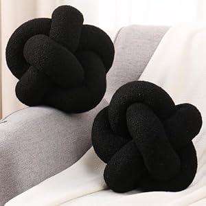 Beeveer 2 Pcs Knot Pillow Ball 12 Inch Soft Decorative Teddy Boucle Knot Throw Pillows for Home Bed Couch Living Room Decor(Black)
