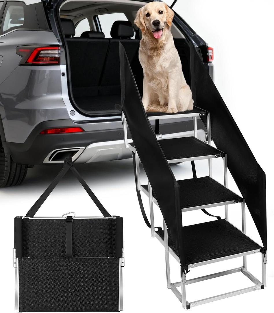 Dog Stairs with Guardrail for Large Dogs Extra Wide 20Inch Step, 34 Inch 4 Step Non Slip Surface, Supports up to 230 lbs Designed for Oversized SUVs, Off Road Vehicles, and Pickup Trucks