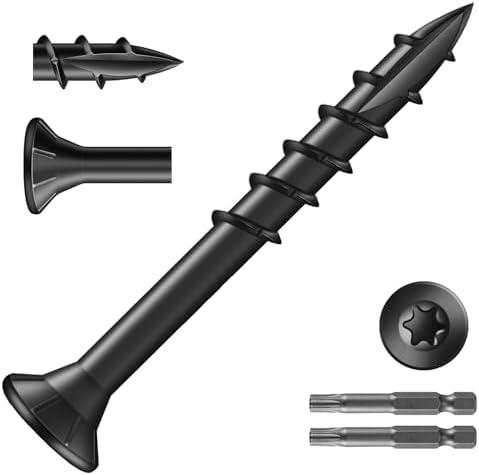 SG TZH #8 x 1-1/2" Deck Screws (322Pcs) 2lb. Exterior Wood Screws. Carbon Steel, Black, Flat Head, Rust Resistant epoxy Coated, with T25 Star Bit