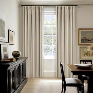 Oatmeal Pinch Pleated 100% Blackout Linen Curtains 100 Inch Length 2 Panels Pinch Pleat Curtains Black Out Light Blocking Room Darkening Drapes with Liner for Bedroom Living Room Window Cream Beige