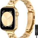 STIROLL Thin Replacement Band Compatible for Apple Watch 49mm 46mm 45mm 44mm 42mm(Series 3 2 1), Stainless Steel Metal Wristband Women Men for iWatch Ultra SE Series 10 9 8 7 6 5 4, Gold