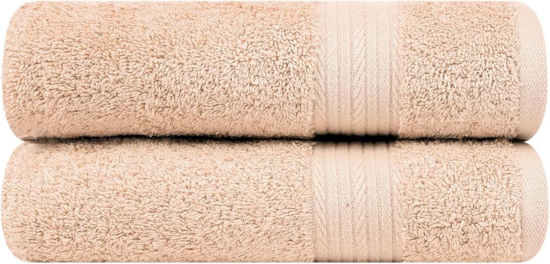 Ample Decor Bathroom Hand Towel 18 X 28 Inch 600 GSM 100% Cotton, Absorbent Thick- 2Pcs Beige (Hand Towel Set of 2)