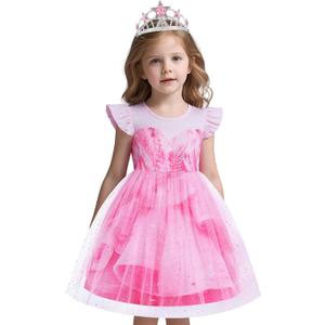 Good Witch Costume Pink Princess Dress Kids Halloween Costumes Witch Dress with Star Crown (9-10 Years)