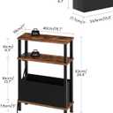 CHOEZON Small Narrow Side Table with Charging Station, Skinny End Table with Fabric Basket, Slim Nightstand for Small Spaces, Sofa Side Table, for Living Room, Bedroom, Rustic Brown and Black TBZ07UBF, 15.7"L x 7"W x 24.4"H