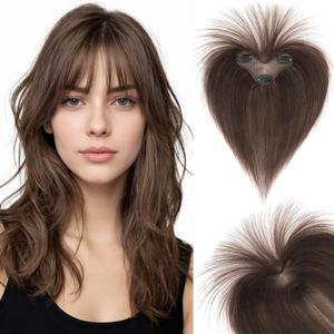Hairro Clip In Bangs Human Hair Extensions For Women Wispy Air Bang Clip On Hair Toppers Remy 3D Cover Short Thin Topper Hairpieces 11 Inches 14.5g #02 Dark Brown