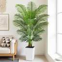 6ft Artificial Palm Tree with White Planter - Tall Fake Palm Tree Indoor Fake Tropical Plant for Home Office Living Room Bedroom Modern Decor