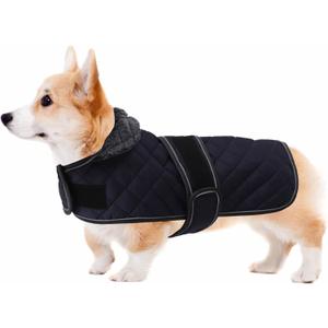 Geyecete Corgi Sweater for Dogs Warm Thermal Quilted Corgi Coat,Dog Winter Coat with Warm Fleece Lining,Outdoor Corgi Clothes Dog Apparel Navy-L
