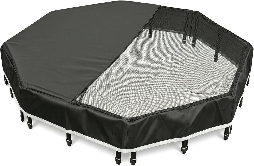 PJYuCien Octagonal Playpen Top Cover for 24" Side Metal Pet Pen, Half Mesh Half Oxford with Silver Coating & Snap Hooks, Predator & Weather Protection, Cozy Den for Puppy Small Animals, Black (Fits 8 Panels Metal Playpen)