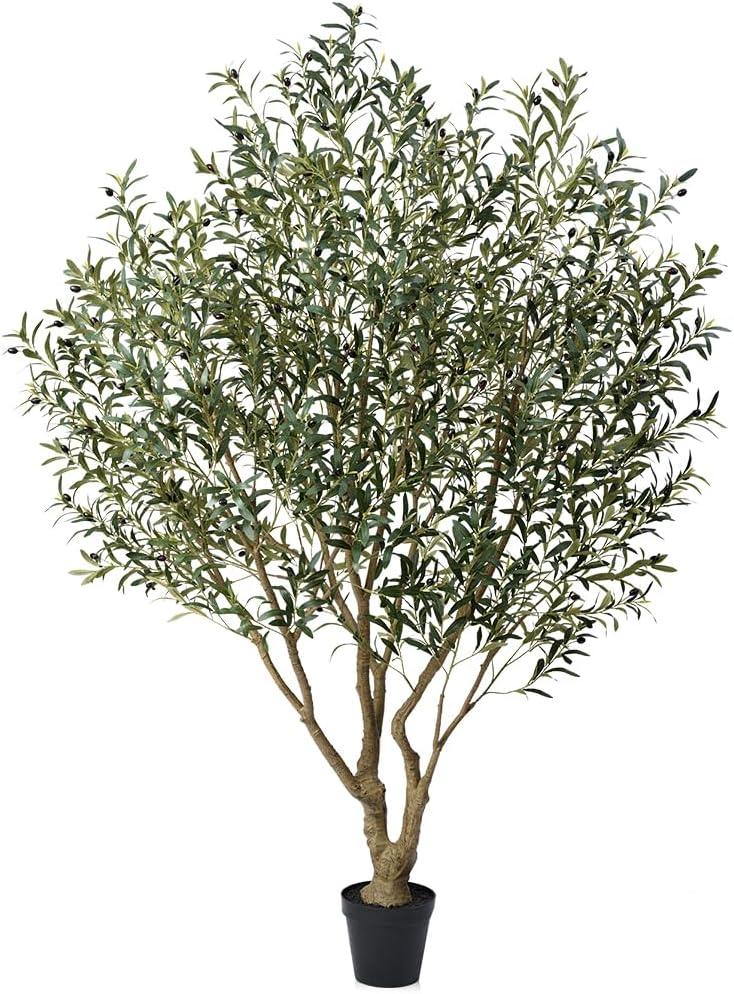 Olive Tree Artificial Indoor 8ft - UV Resistant Large Fake Plants - Realistic Faux Olive Tree in Pot - Tall Artificial Plants Outdoor for Home, Patio, Living Room, Office Decor,VN138 (Green)