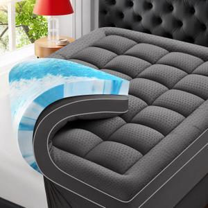Premium Dual Layer 4 Inch Memory Foam Mattress Topper, 2 Inch Gel Memory Foam and 2 Inch Pillow Top Mattress Pad Cover for Back Pain, Extra Thick Comfort Support（Twin 39"x75"） Grey