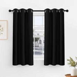 Bedroom Blackout Curtains, 42 by 54 inches, Black, 1 Curtain | Thermal Insulated Curtain Window Treatments Grommet Top Light Blocking Home Decoration Window Draperies for Living Room
