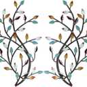 Meltset Metal Tree Leaf Wall Decor, Vine Olive Leaf Branch Wall Art, Wrought Iron Scroll Artwork, Decorative Wall Sculptures Above The Bed, Living Room, Hallway, Indoor and OutdoorS/Farmhouse (15L" x 9.8W")