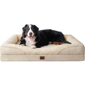 EHEYCIGA Orthopedic XXL Dog Bed for Large Sized Dog, 52x41x8 Inch Extra Large Memory Foam Dog Couch Bed with Sides, Waterproof Liner & Washable Removable Cover, Bolster Pet Sofa, Beige