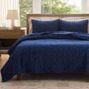Bedsure 100% Cotton Quilt Set - Queen Size Bedspread, Lightweight Soft Bed Coverlet, PureWoven, 3-Piece Cozy Stitching Comforter with 2 Pillow Shams in Embroidery Clover Pattern, 90x96 in, Navy Blue