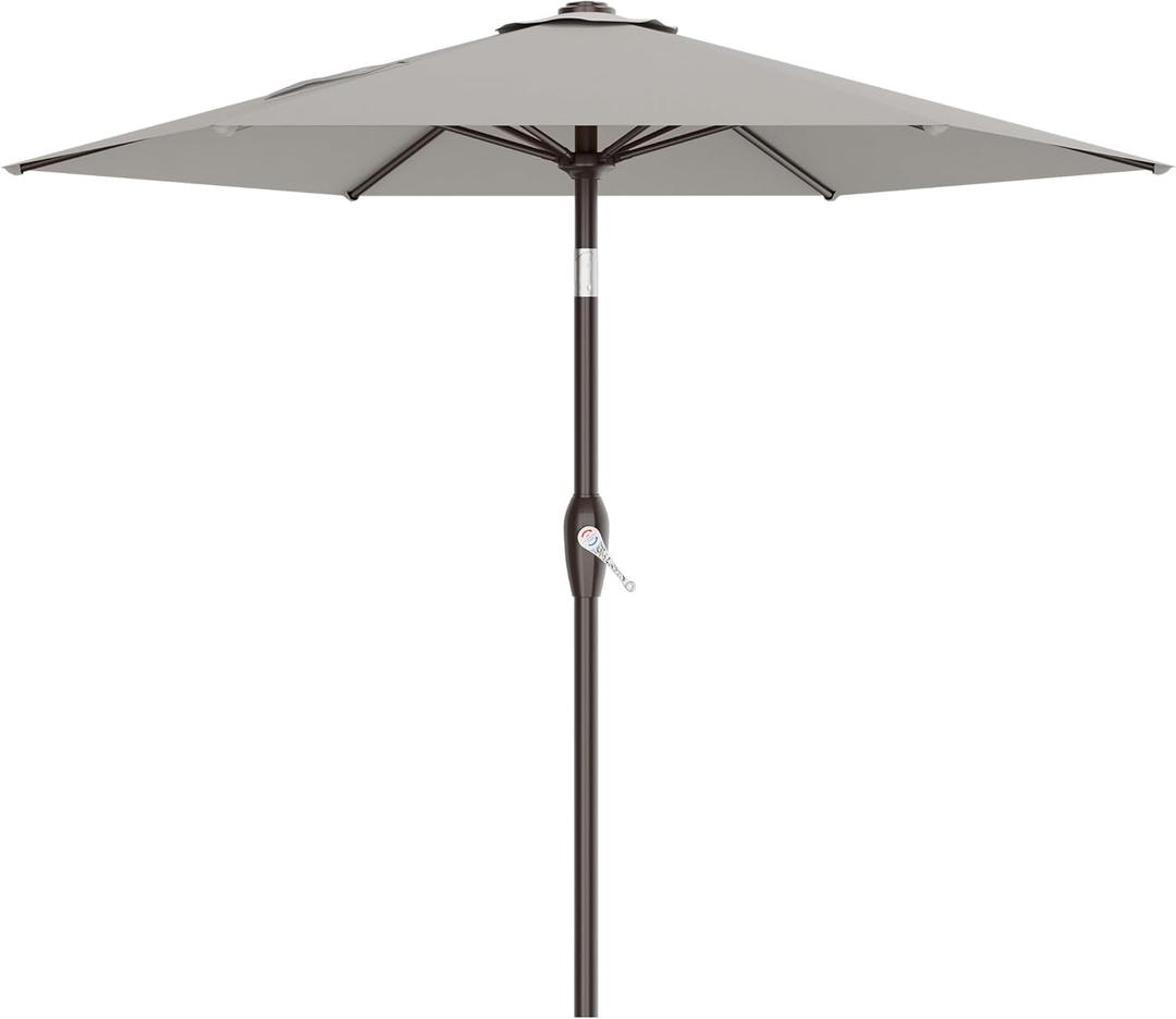 AreShark 7.5FT Patio Umbrella Table Market Umbrella with 6 Sturdy Ribs, Button Tilt/Crank Heavy-Duty Round Outdoor Umbrellas for Garden, Deck, Backyard,and Pool, Foggy Gray