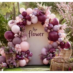 Dusty Purple Pink Balloon Arch Kit Double Stuffed Dark Purple Plum Pastel Pink Lavender Mauve Balloon Garland for Birthday Butterfly Baby Shower Anniversary Wedding Bridal Shower Party Decoration