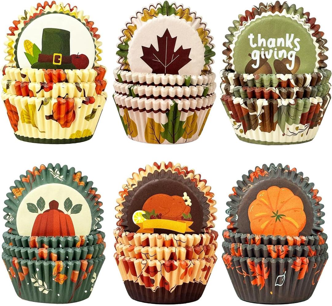 qiqee Thanksgiving Day Standard Cupcake Liners 300-Count Food Grade Gradient Design Papers Baking Cups Wrappers (Standard Size)