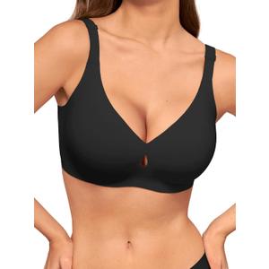 LUCKMEEY Bras for Women No Underwire Wireless Bras - Seamless Push Up Full Coverage Bralettes Comfortable Everyday Bra (Large, Truffle Black)