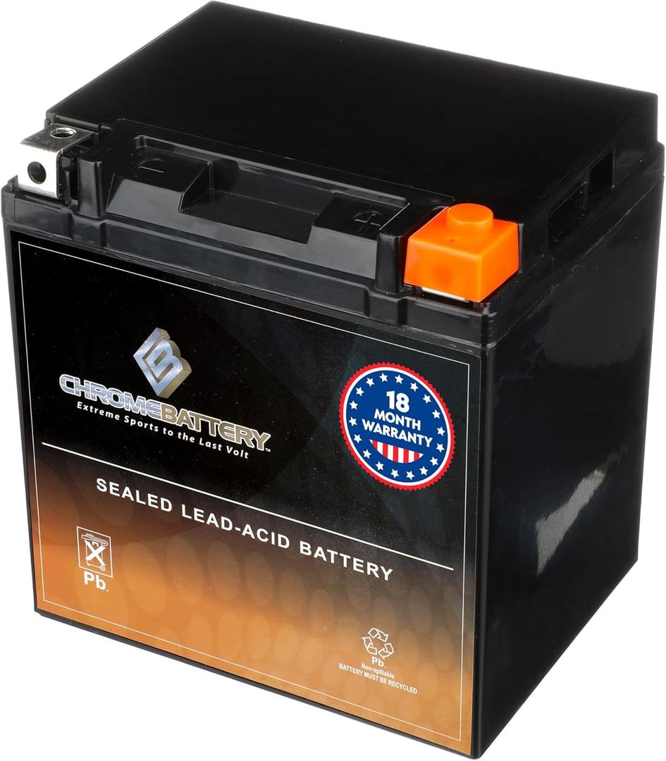 CB CHROMEBATTERY YTX30L-BS 12V 385 CCA AGM  Maintenance-Free 30Ah Battery for Harley, ATV, UTV, Snowmobile, Jet Ski  T3 Nut & Bolt Terminal  Fits Harley Touring, Polaris Sportsman 850