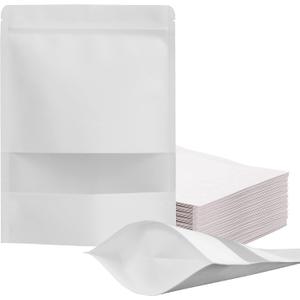 FireKylin 100 Pcs Resealable bags,6.7" x 9.4" Stand Up White Paper Bags with Matte Window, Zipper Food Storage Bags for Packaging Products, Reusable, Sealable