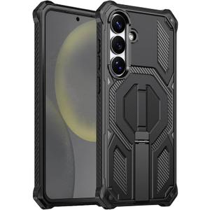 for Galaxy S24/S25 Plus Magnetic Case with Screen Protectors, Black | Compatible with MagSafe, Concealed Kickstand, 2 Pack Screen Protectors, Military Grade, Double Layer, Shockproof Protection