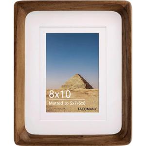 Natural Wood Photo Frames Inspired Tabletop Picture Frame with Mat, Vertical or Horizontal Display (Walnut, 8x10 matted to 5x7/6x8)
