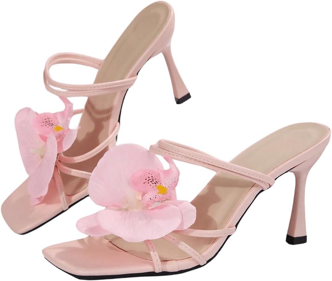 MakeMeChic Women's Open Toe Floral Kitten Heels Flower Summer Beach Sandals Pink 6.5