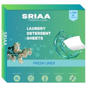 SRIAA Laundry Detergent Sheets – 75 Sheets (150 Loads) | Larger Sheet 5.5x4.5 Inches Fresh Linen Scent Sheets | Eco-Friendly, Biodegradable, Hypoallergenic | Travel-Friendly & Zero Waste