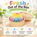 Mystery Rainbow Dumpling Squishies with Steamer Box, Soft Stretchy Bao Bun Stress Relief Balls, Sensory Fidget Squeeze Toys for Anxiety Relief, Decompression Desk Toys