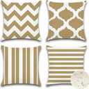 OTOSTAR Set of 4 Waterproof Throw Pillow Covers 16x24 Inch Farmhouse Geometric Square Pillow Cases for Couch Patio Furniture Balcony Garden Outdoor Decoration (Geometry70-Khaki）