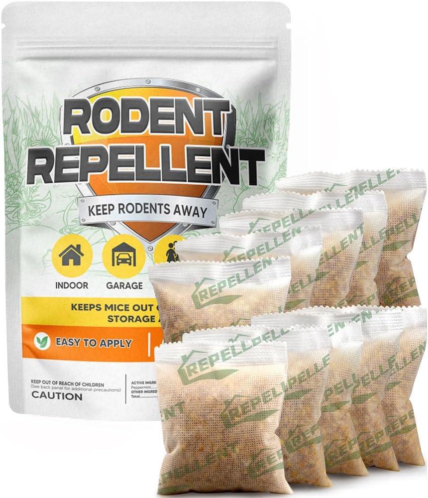 Rodent Repellent, Mouse Repellent Pouches, Mice Repellent Indoor, Mouse Deterrent Outdoor, Rat Repellent, Extra-Strength Rodent-Repelling Pouch, Peppermint to Keep Mice Away from Garage-10P (1.5 Ounce (Pack of 10))