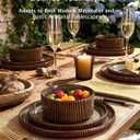 Dinnerware Set for 6, Ceramic Ribbed Plates, Bowls, Dishes | 18-Piece Stoneware Dinner Sets, Handmade Reactive Glaze, Microwave & Dishwasher Safe, Chip & Scratch Resistant, Green & Brown