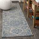 JONATHAN Y Boho Medallion Indoor Outdoor Runner Rug 2X10 Navy/Gray, Estrella Textured Weave for Backyard, Patio, Porch, Easy-Cleaning, High Traffic, Pet-Friendly, Non-Shedding (SMB105B-210)