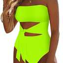 Viottiset Women's Bandeau One Piece Swimsuit Strapless Tie High Cut Out Bathing Suit XL