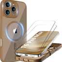 Cufelf Magnetic for iPhone 16 Pro Max Case(Compatible with Magsafe) Full Camera Protection,2+Full Coverage Screen Protector,Translucent Matte,Military Drop Protection Phone Case,6.9",Brown