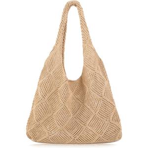 COOKOOKY Crochet Beach Tote bag Summer Beach Bag for Women Aesthetic Mesh Tote Bag Hippie Bag Knit Bag
