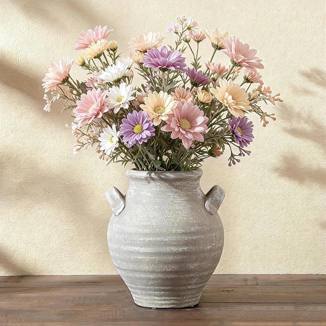 Ceramic Farmhouse Flower Vase, 7.36 Inch Rustic Decorative Vintage Vases for Home Decor Table Living Room Kitchen Bedroom Shelf Mantel Wedding Centerpiece