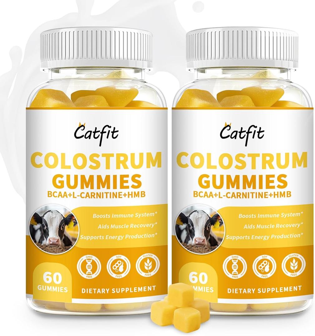 Sugar-Free Bovine Colostrum Supplement Gummies,Grass-Fed Colostrum for Women &Men, Gut Health, Immunity, Cognitive, Orange Flavor 120 Gummies with 40% IgG (60 Count (Pack of 2))