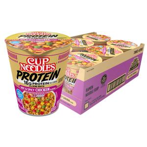 Nissin Cup Noodles Protein Ramen, Chicken Flavor Spicy Ramen with Bone Broth, 16g Protein, 2.54 Ounce Cup (Pack of 6) (EXP 02/04/27)