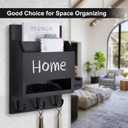 Key and Mail Holder for Wall, Key Holder with Chalkboard and Long Storage Box, Key Hanger with 3 Sturdy Hooks for Coat, Dog Leash, Entryway Mail Organizer (Black)