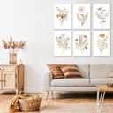 6Pcs Watercolor Flower Wall Art Colorful Wildflowers Canvas Botanical Prints Neutral Floral Poster Neutral Vintage Picture Boho Painting Minimalist Bouquet Wall Decor for Living Room Bedroom Framed (yellow)
