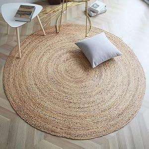 FRELISH DECOR Handwoven Jute Area Rug - 7 feet Round - Natural Yarn - Rustic Vintage Beige Braided Reversible Rug - Eco Friendly Rugs for Bedroom - Kitchen - Living Room - Farmhouse (7' Round)