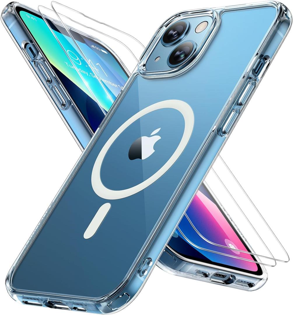 Miracase Magnetic for iPhone 13 Case 6.1 inch (Compatible with MagSafe)with 2X Screen Protectors Military-Grade Protection, Anti-Fingerprint Translucent Matte Phone Case Cover, Clear